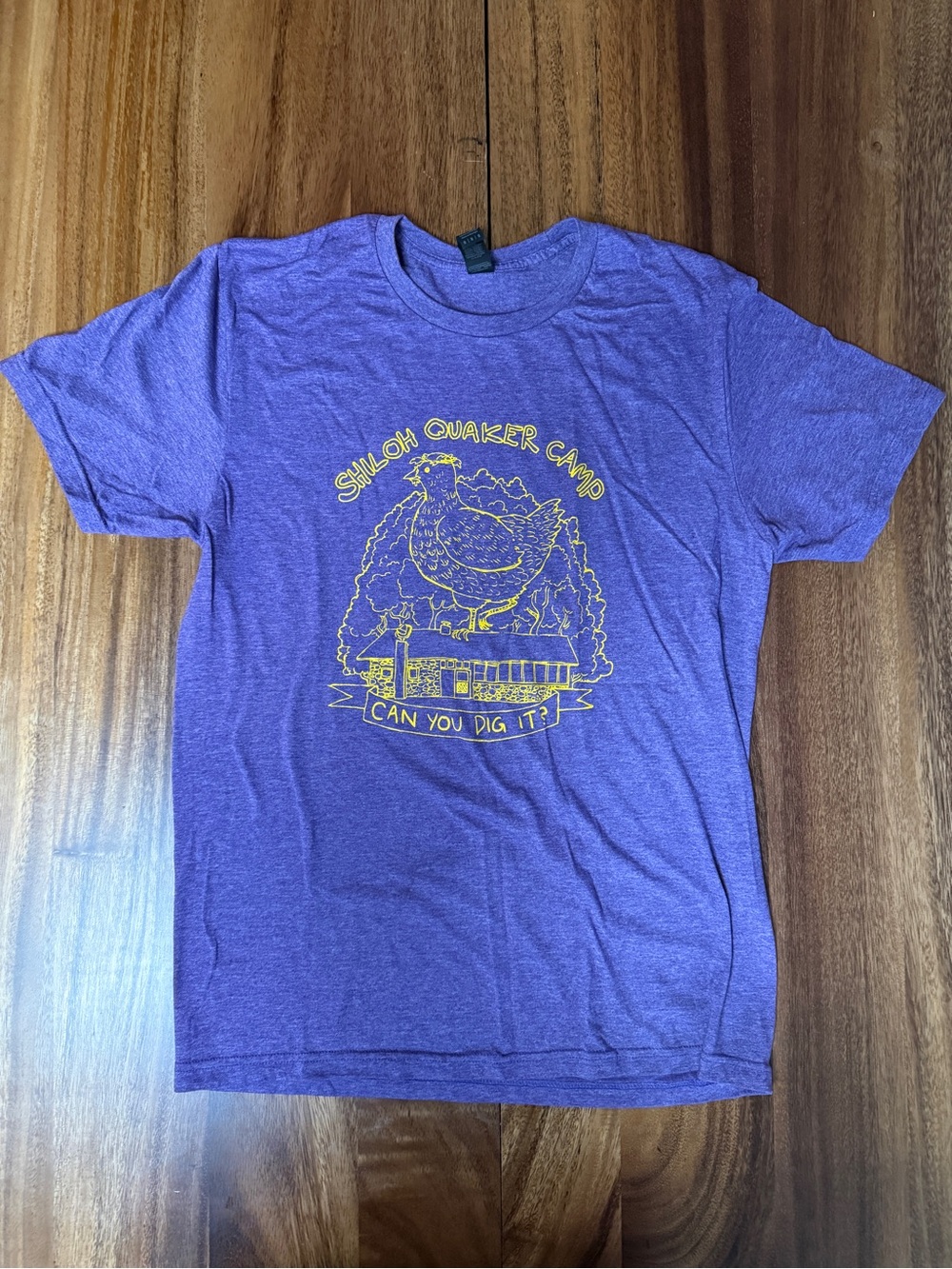 Purple Graphic Camp T-Shirt with a Chicken - Can You Dig It?